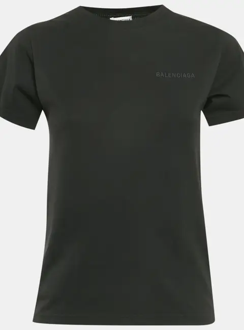 Balenciaga Black Logo Embroidered Cotton Knit T-Shirt S