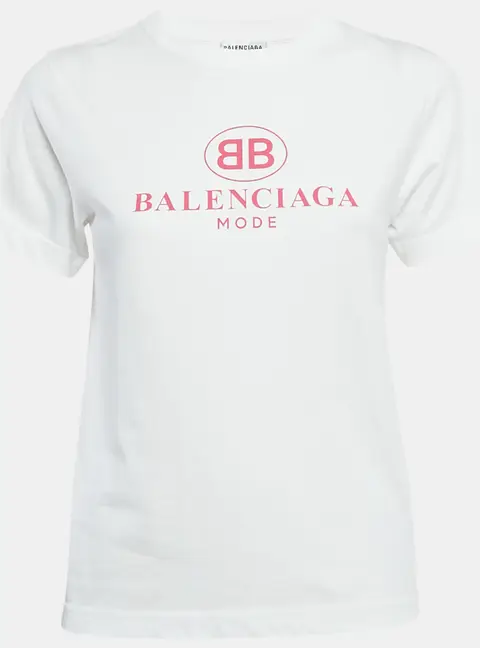 Balenciaga White Logo Print Jersey T-Shirt M