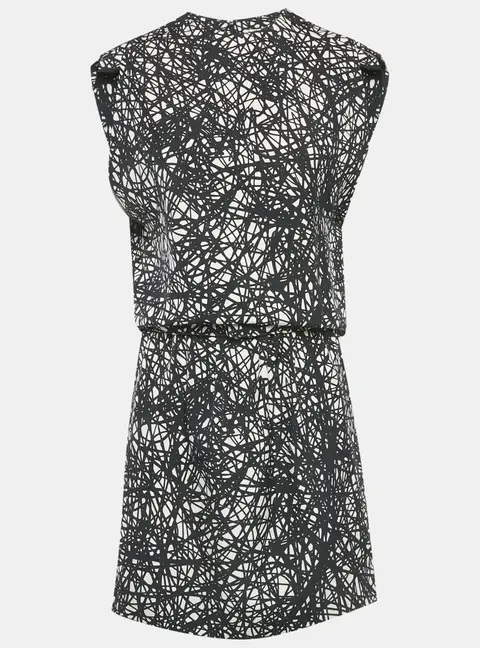 Balenciaga Monochrome Scribbled Noise Print Silk Mini Dress M