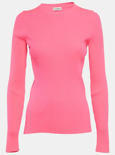 Balenciaga Pink Rib Knit Crew Neck Pullover M