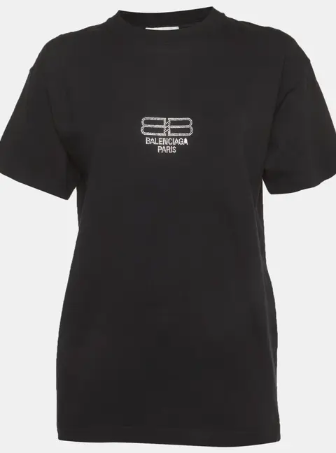 Balenciaga Unisex Black BB Rhinestone Jersey T-Shirt XS