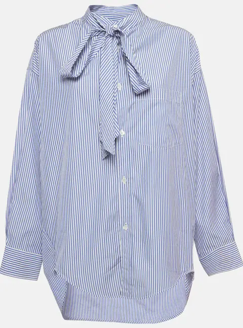 Balenciaga White/Blue Striped Cotton Oversized Shirt S