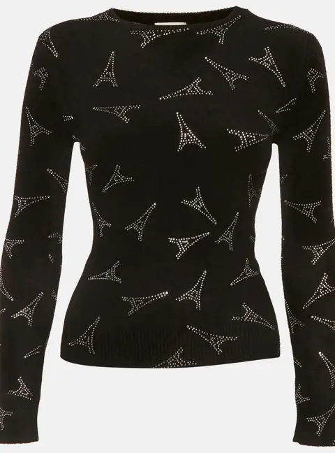 Balenciaga Black Eiffel Tower Rhinestone Velvet Sweater XS