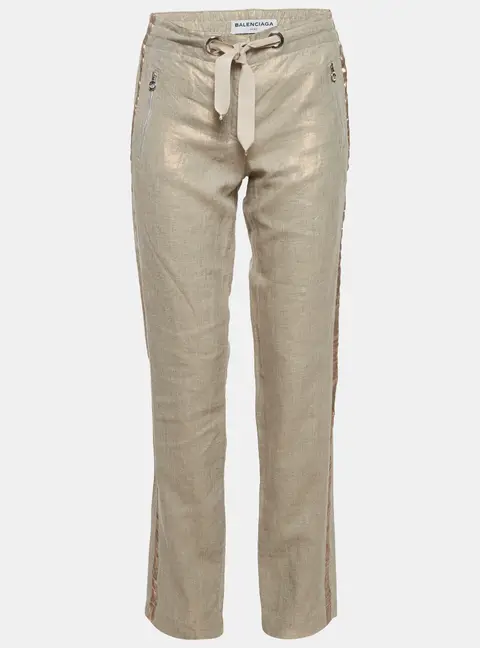 Balenciaga Beige Lurex Drawstring Trousers M