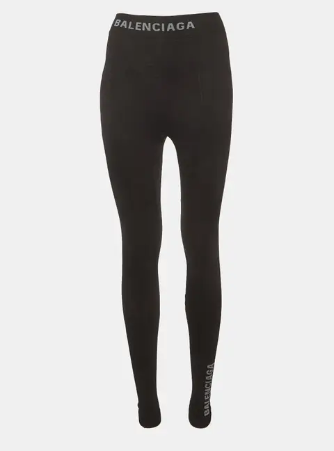Balenciaga Black Logo Waist Intarsia Jersey Leggings S