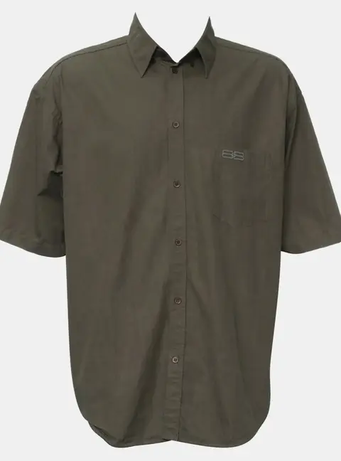 Balenciaga 22SS Back Flag Embroidered Green Cotton Short Sleeve Shirt
