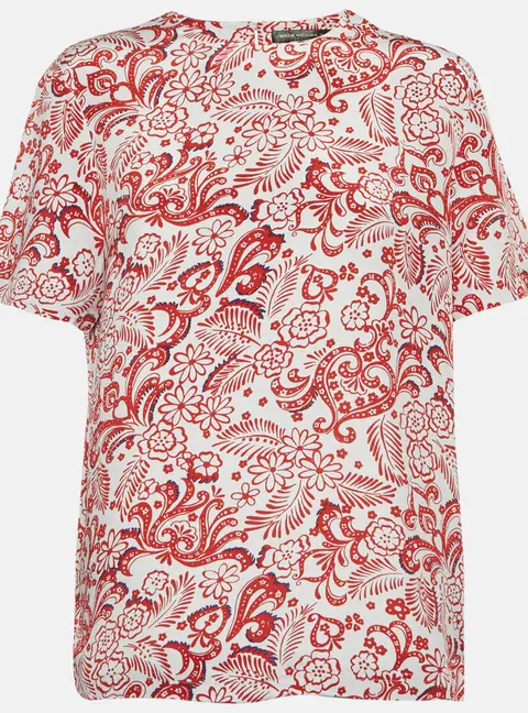 Balenciaga White/Red Floral Print Silk Blouse M