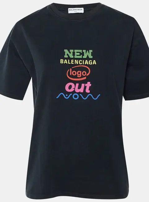 Balenciaga Black Logo Print Cotton Knit Crew Neck T-Shirt L