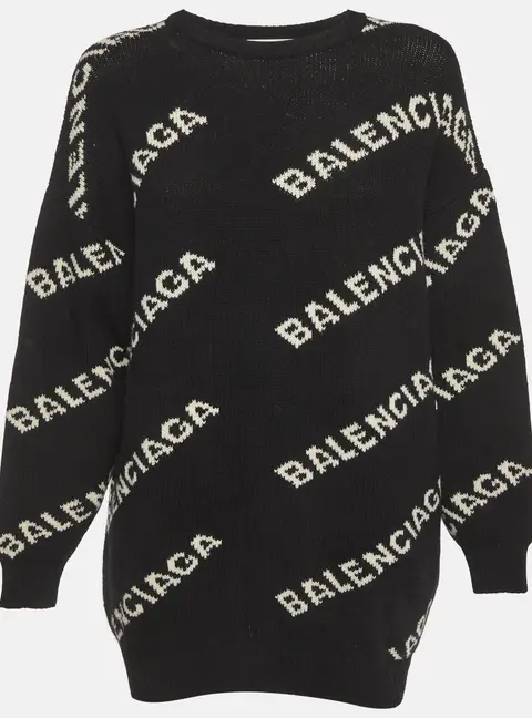 Balenciaga Black/White All-Over Logo Intarsia Wool Knit Sweater S