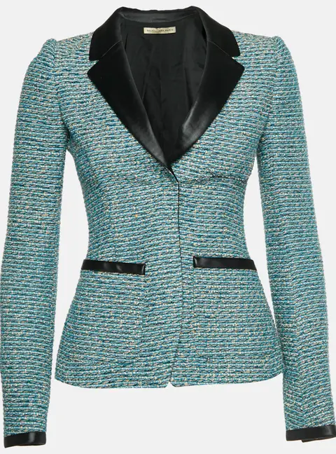 Balenciaga Black Satin Trim Tweed Jacket S