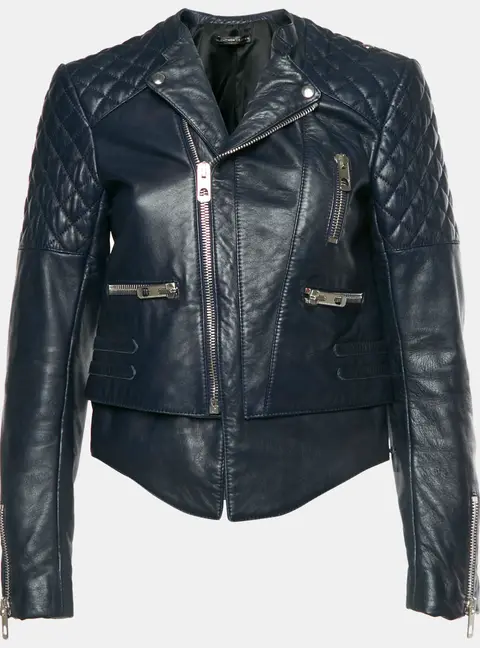 Balenciaga Blue Leather Quilted Biker Jacket M