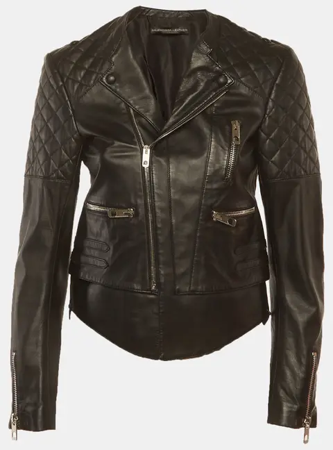 Balenciaga Black Leather Quilted Zip Up Biker Jacket M