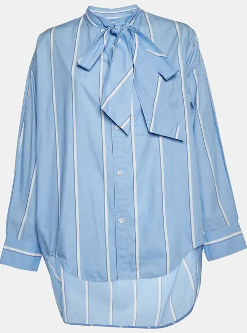 Balenciaga Blue Striped Logo Graphic Cotton Oversized Shirt S