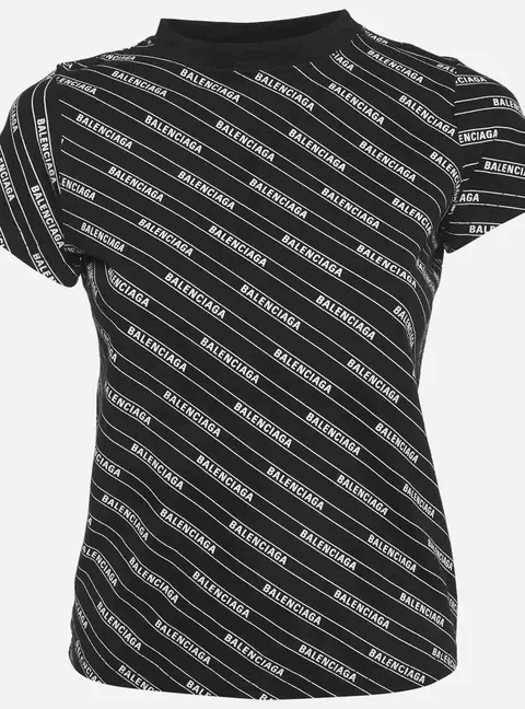 Balenciaga Black All Over Logo Print Jersey Crewneck T-Shirt XS