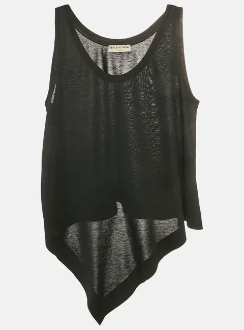 Balenciaga Black Stretch Knit Asymmetric Tank Top S