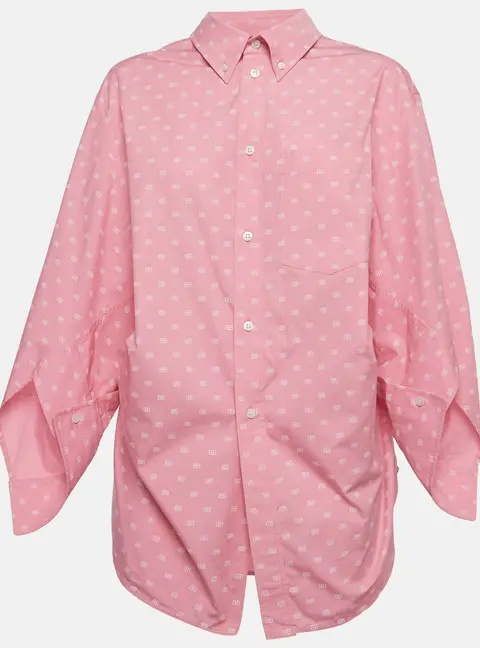 Balenciaga Pink BB Print Cotton Oversized Shirt M
