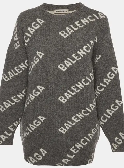 Balenciaga Grey Logo Overall Wool Knit Sweater S