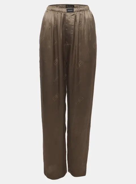 Balenciaga Homewear Grey Logo Print Satin Pyjama Pants S