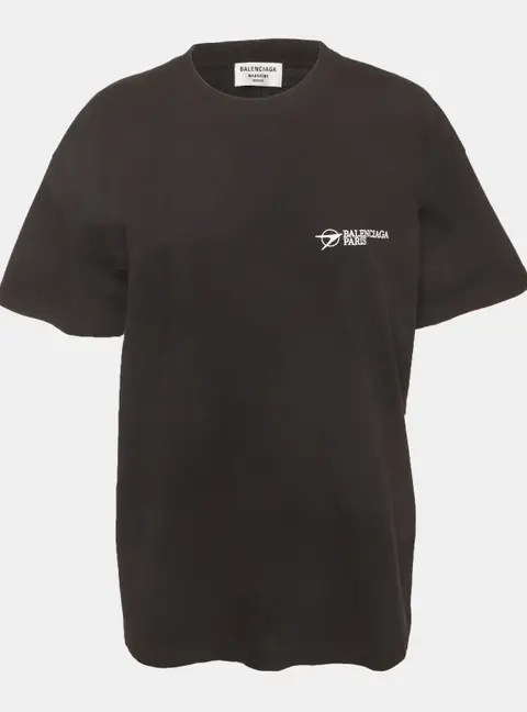 Balenciaga Unisex Black Logo Embroidered Jersey T-shirt L