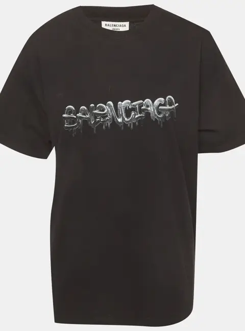 Balenciaga Unisex Black Logo Graphic Jersey T-Shirt L