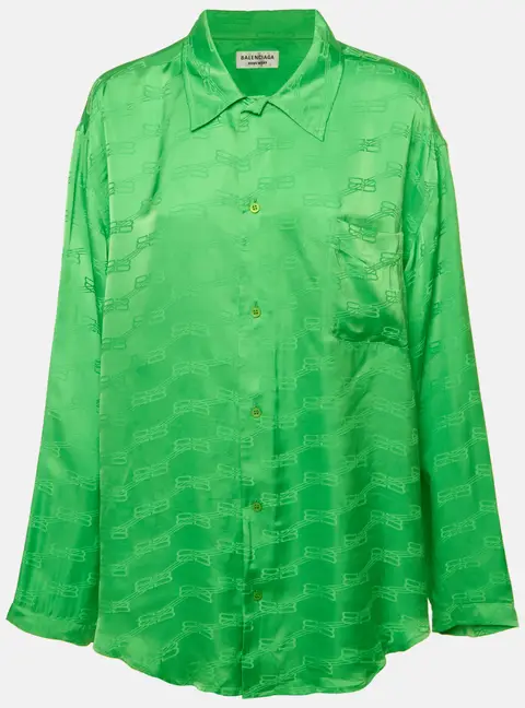 Balenciaga Homewear Green Monogram Satin Button Shirt S