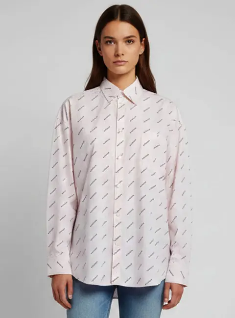 Balenciaga Pink Logo Print Striped Cotton Oversized Shirt M