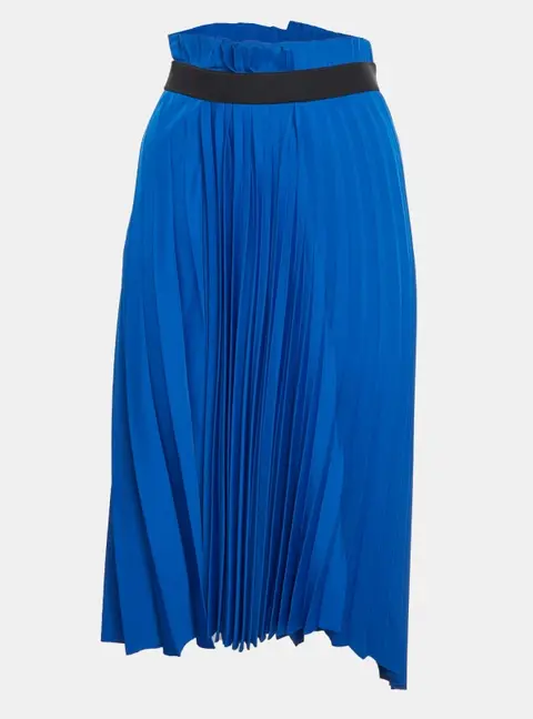 Balenciaga Navy Blue Crepe Overlay Detailed Pleated Skirt S