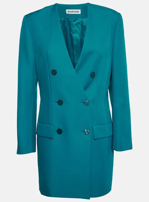 Balenciaga Blue Gabardine Long Sleeve Blazer Dress S