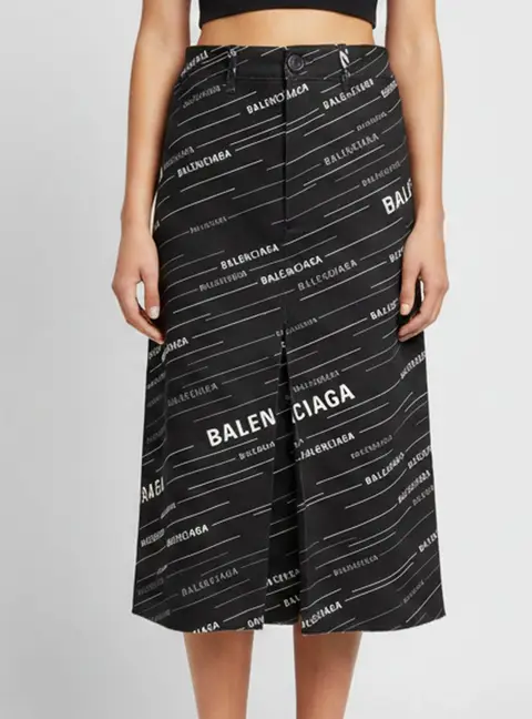 Balenciaga Black Logo Print Denim Midi Skirt S