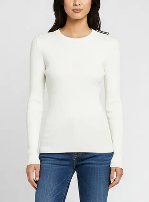 Balenciaga White Rib Knit Crew Neck Long Sleeve Top XL