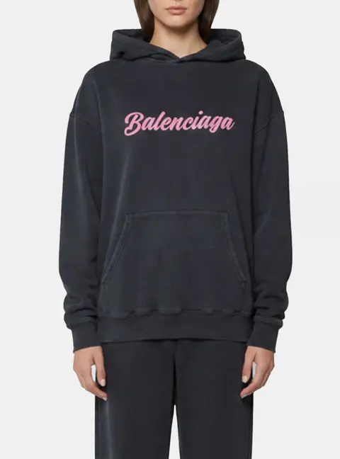 Balenciaga Grey Logo Graphic Jersey Knit Hoodie XS