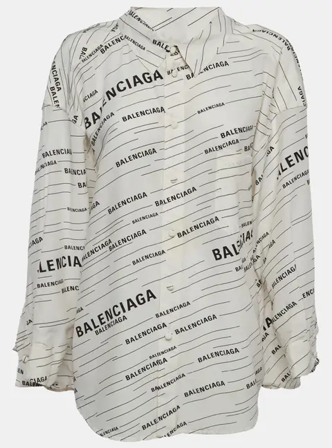 Balenciaga White Printed Silk Long Sleeve Top S