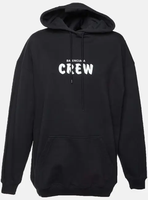 Balenciaga Black Crew Print Cotton Oversized Hoodie XS