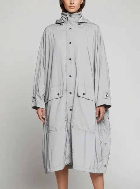 Balenciaga Reflective Silver Logo Synthetic Oversized Raincoat S