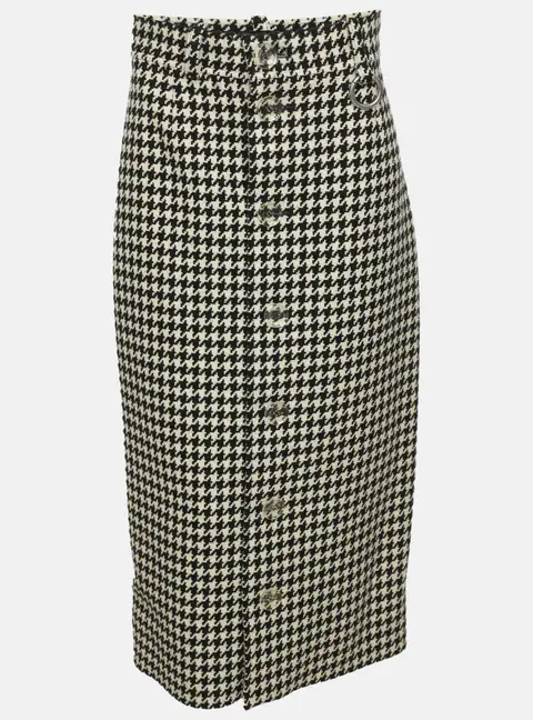 Balenciaga White/Black Wool Blend Houndstooth Midi Skirt S