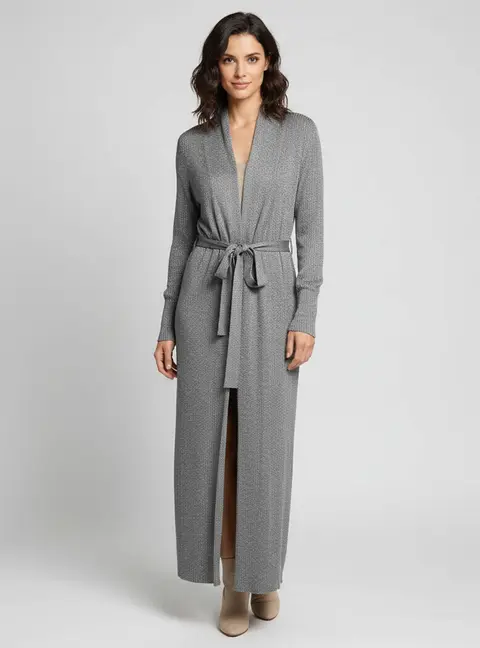 Balenciaga Grey Knit V- Neck Wrap Around Maxi Dress S