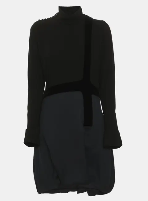 Balenciaga Black/Navy Blue Wool Knee Length Dress M