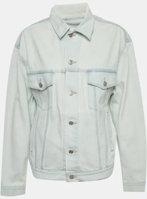 Balenciaga Blue Logo Detail Light Washed Denim Jacket S