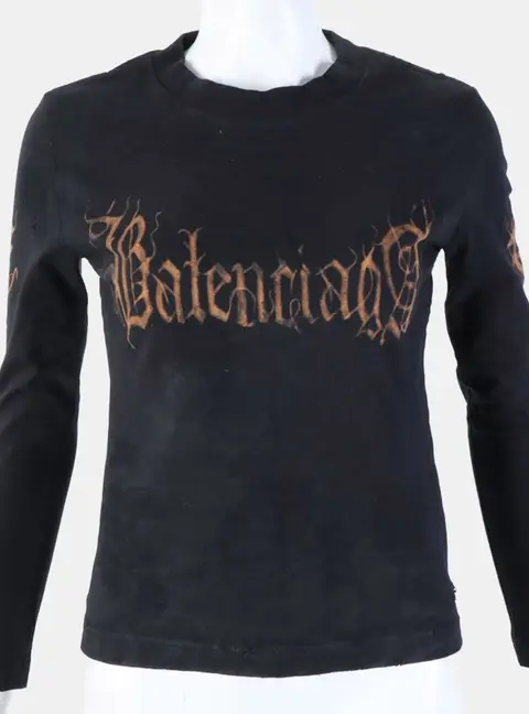 Balenciaga Black Long Cotton, Elastane Sleeved Top Size M