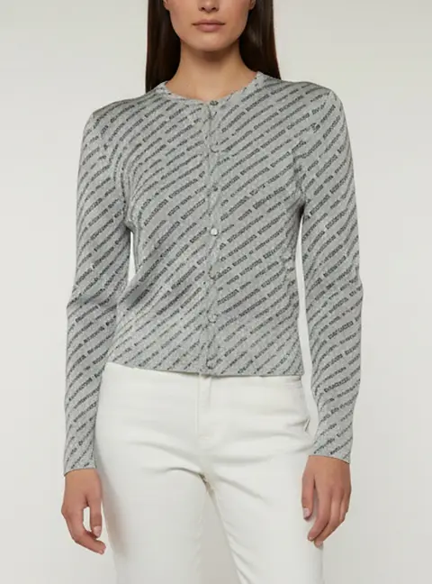 Balenciaga Grey/Black Mini Allover Logo Knit Button Up Cardigan M