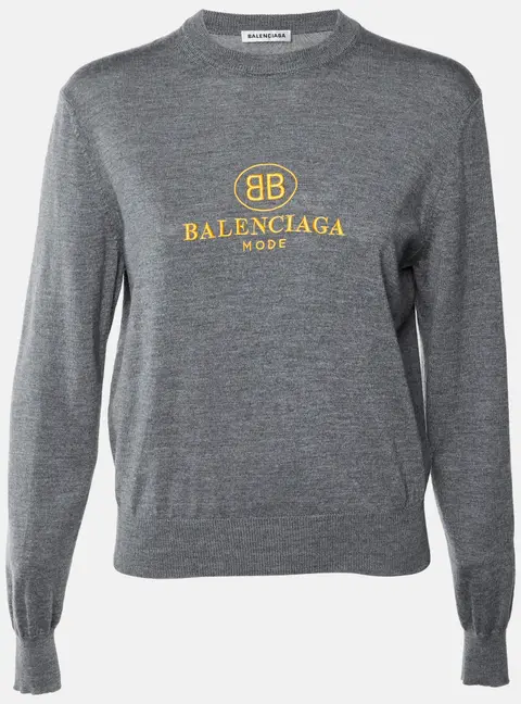 Balenciaga Grey Balenciaga Mode Embroidered Wool Knit Sweater S