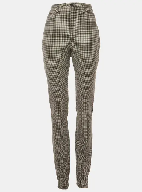 Balenciaga Beige/Blue Plaid Wool Blend Ankle Zip Trousers M