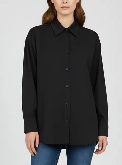 Balenciaga Black Stretch Wool Long Sleeves Fluid Shirt S