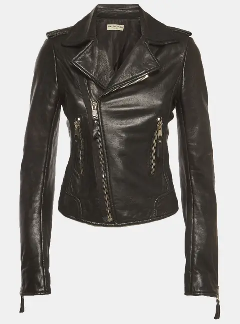 Balenciaga Black Leather Zip Up Biker Jacket M