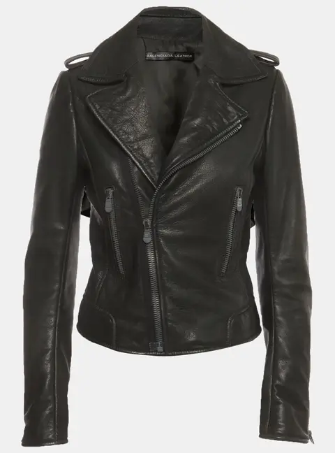 Balenciaga Green Leather Fitted  Zip Up Jacket L