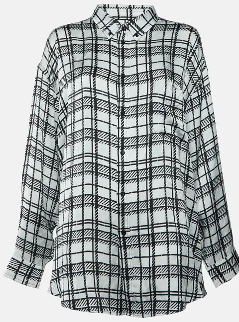 Balenciaga Black/White Plaid Monogram Jacquard Silk Oversized Shirt L