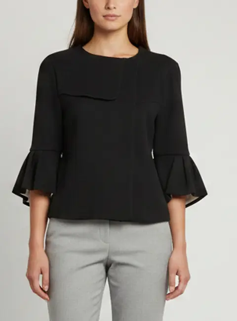 Balenciaga Black Wool Knit Ruffle Sleeve Jacket M