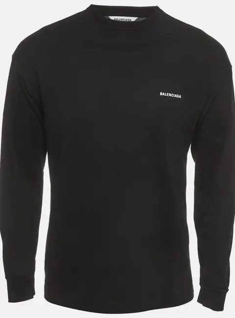 Balenciaga Black Jersey Crewneck Long Sleeve T-Shirt M