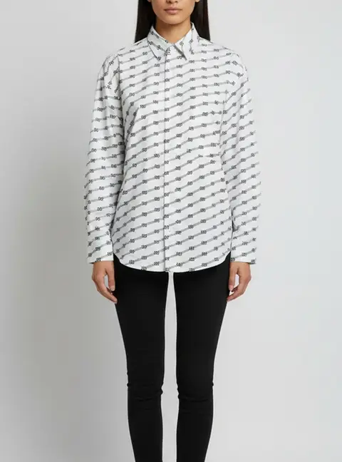 Balenciaga White All Over BB Logo Cotton Oversized Shirt S