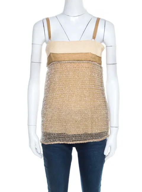 Balenciaga Ochre Yellow Embroidered Cotton Inlay Textured Camisole S